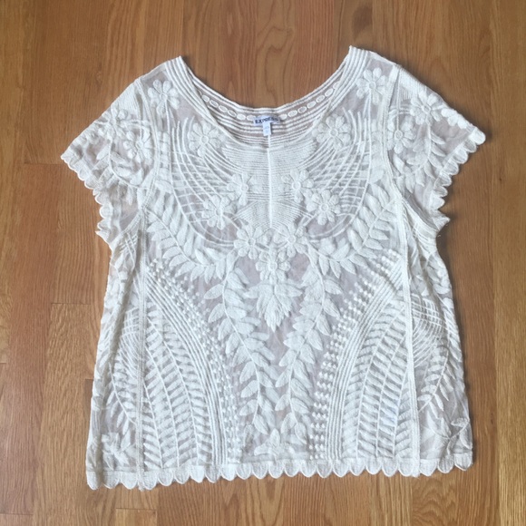 Tops - Express Cream Cap Sleeve Sheer Lace Top